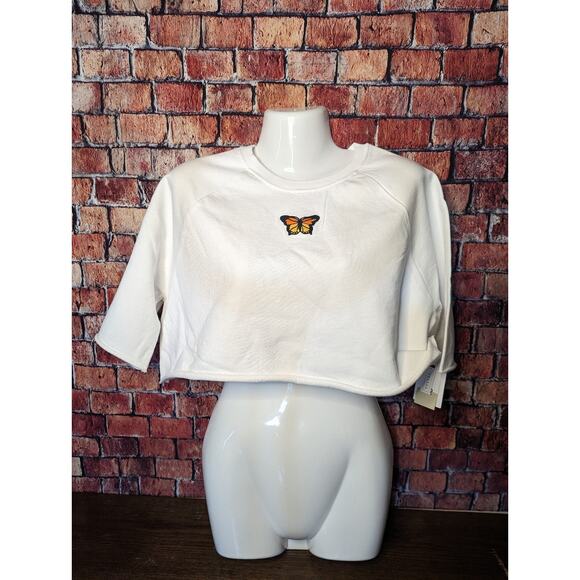 NWT BP orange butterfly embroidered white crop top size s - Picture 2 of 4